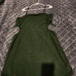 Olive Green Spaghetti-Strap Casual Dress with Side Cutouts